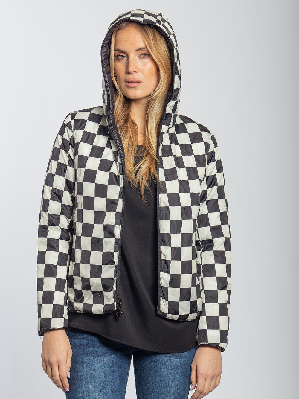 Piumino leggero double face con cappuccio