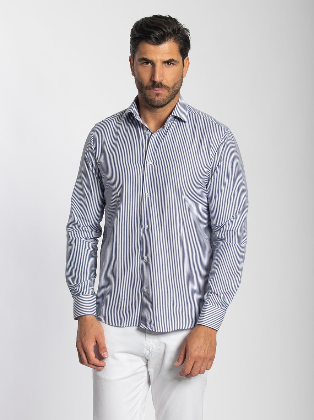 Stretch Poplin Striped Shirt