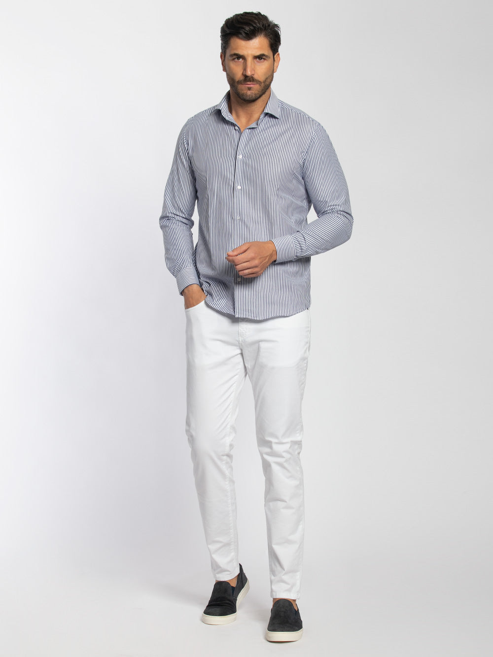 Stretch Poplin Striped Shirt