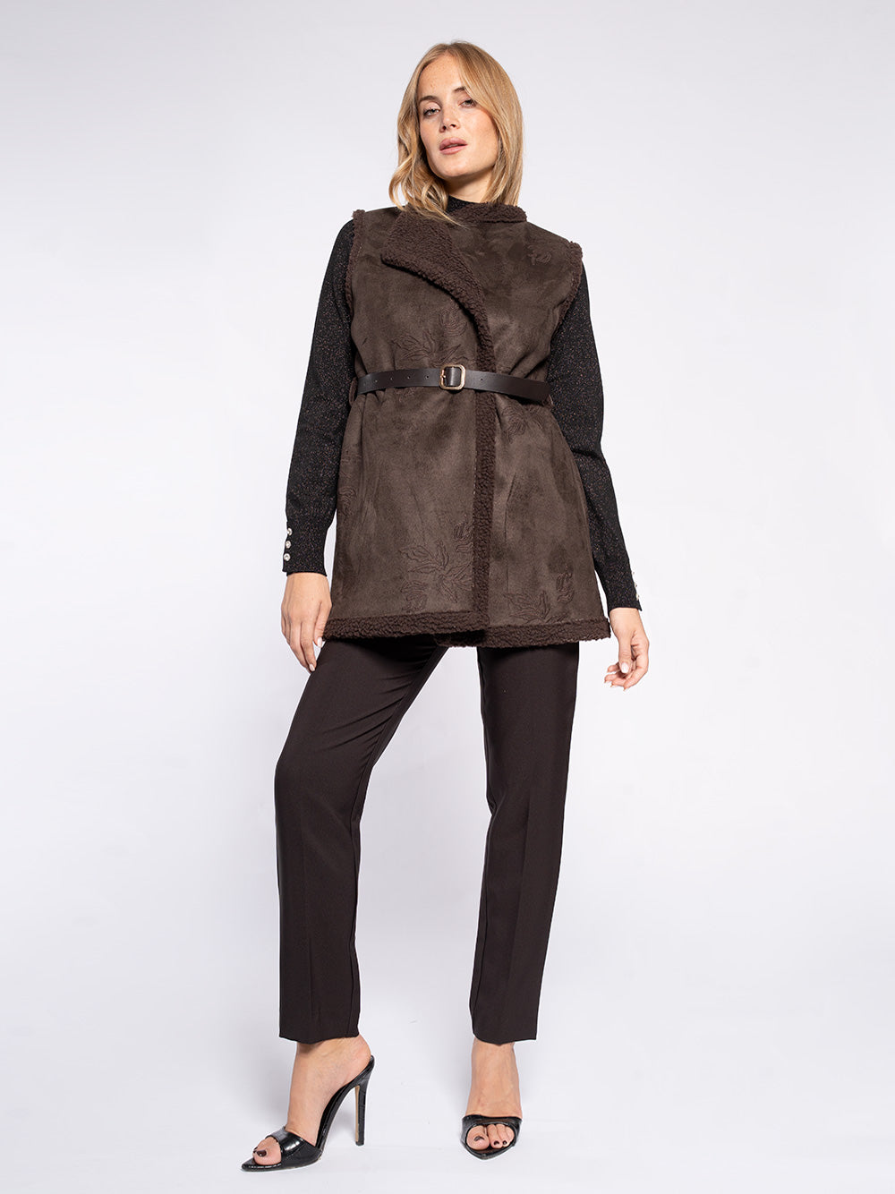 Gilet scamosciato con stampa