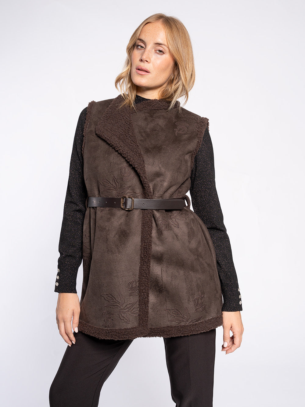 Gilet scamosciato con stampa