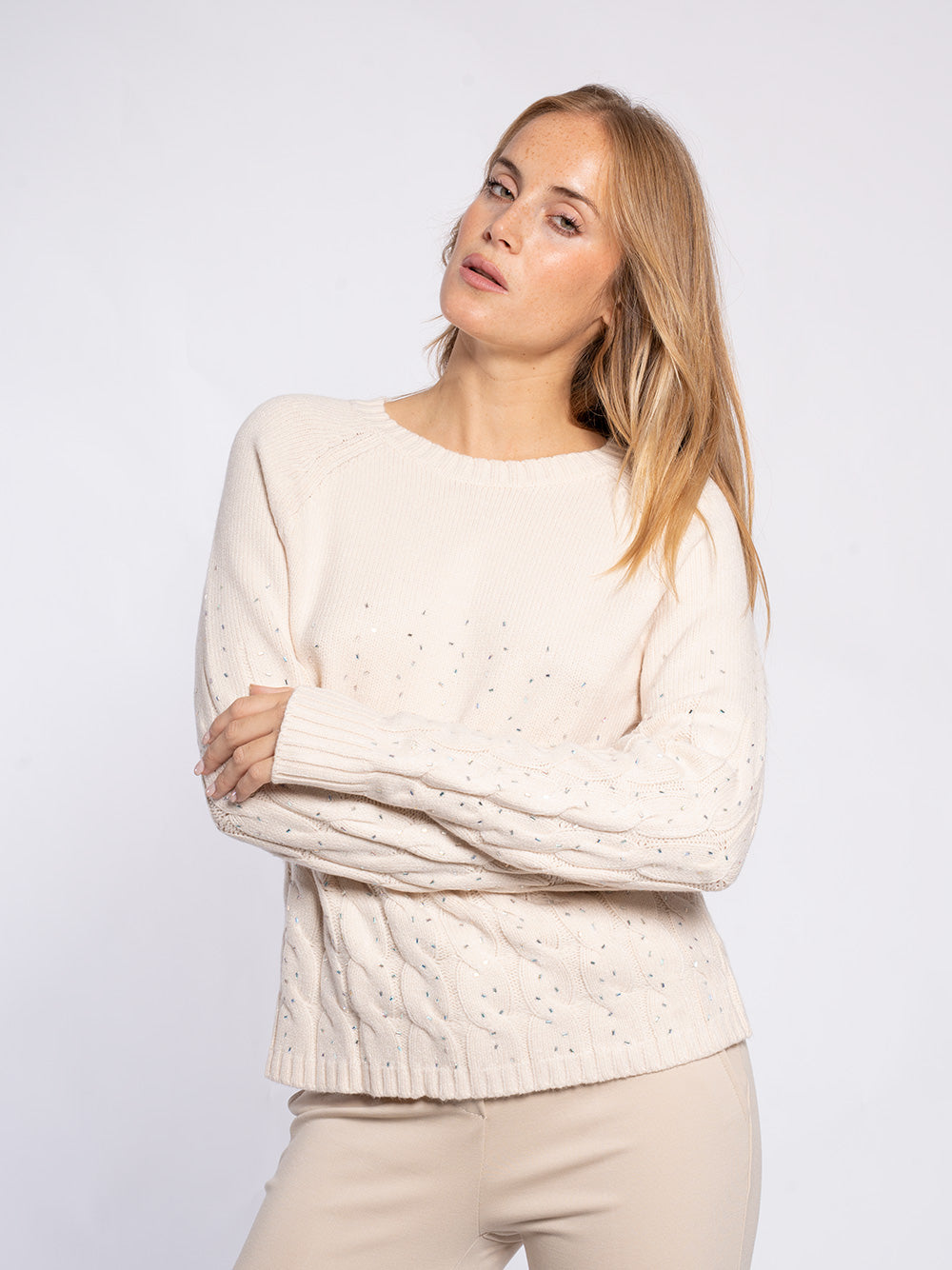 Maglione intrecci con strass
