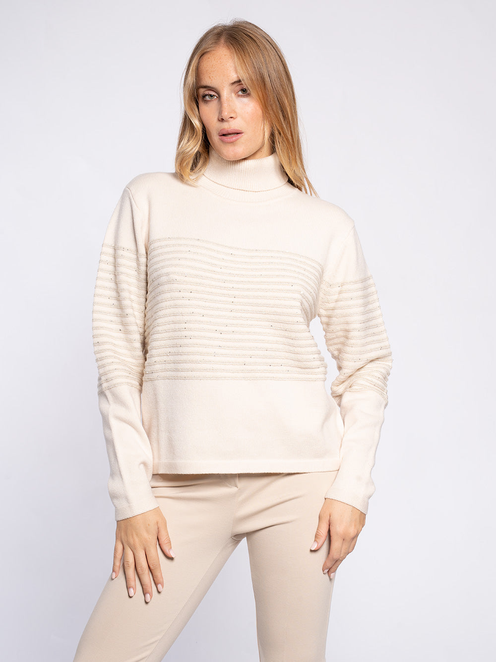 Maglione collo alto con strass