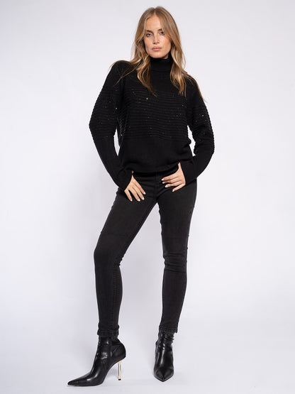 Maglione collo alto con strass