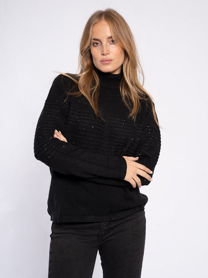 Maglione collo alto con strass