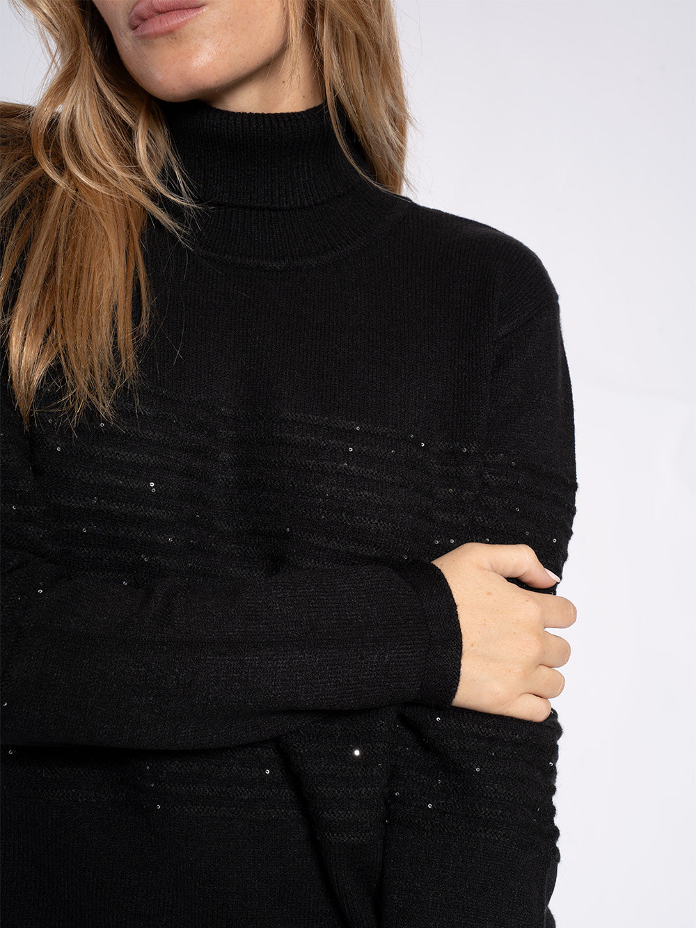 Maglione collo alto con strass