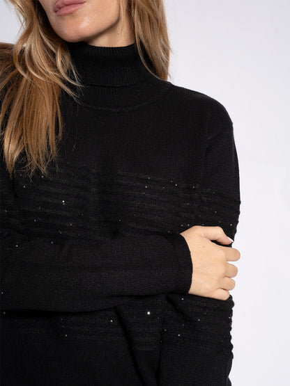 Maglione collo alto con strass