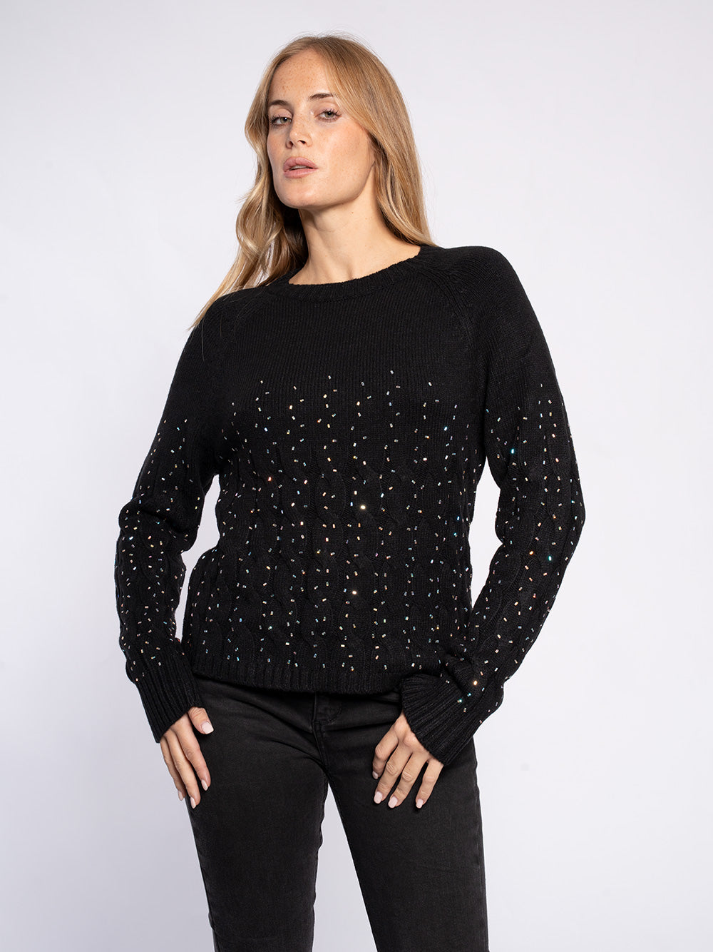 Maglione intrecci con strass