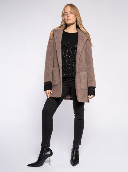 Cappotto in maglia con cappuccio