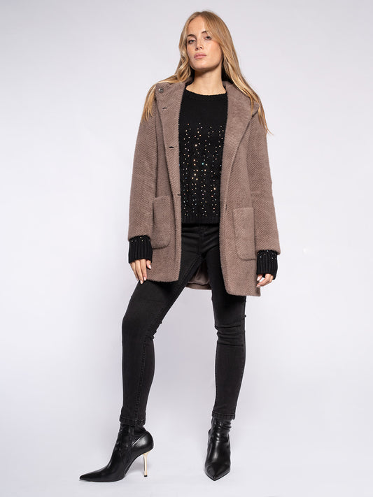 Cappotto in maglia con cappuccio