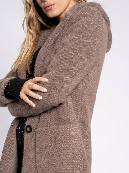 Cappotto in maglia con cappuccio