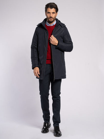 Giaccone in tessuto tecnico con cappuccio staccabile