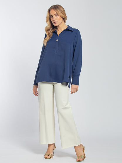 Camicia in georgette con bottone gioiello