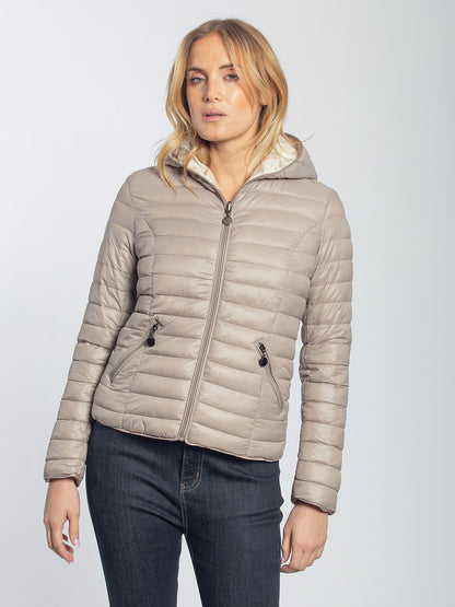 Piumino leggero double face con cappuccio