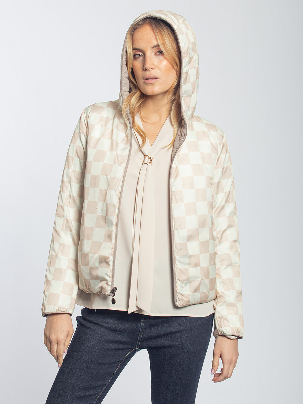 Piumino leggero double face con cappuccio
