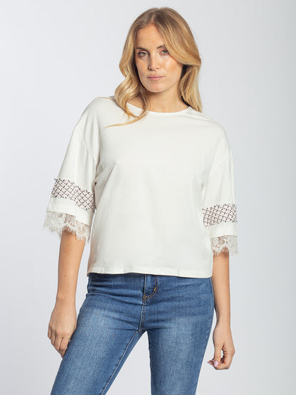 T-shirt in cotone manica tre quarti