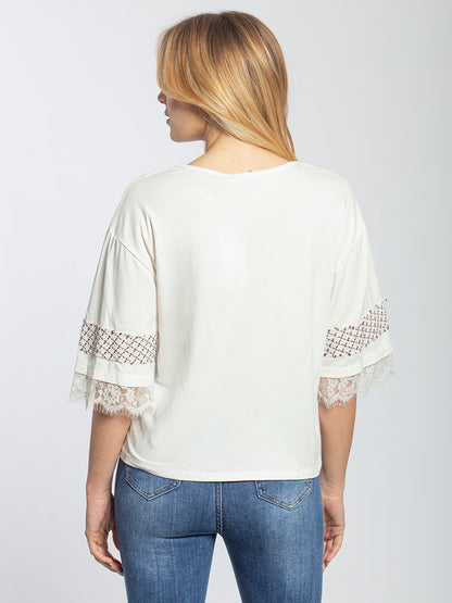 T-shirt in cotone manica tre quarti