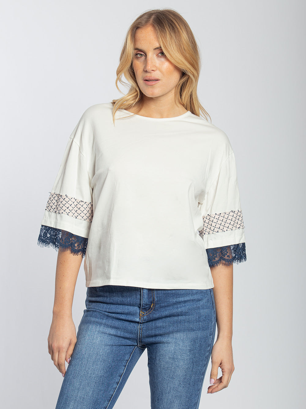 T-shirt in cotone manica tre quarti