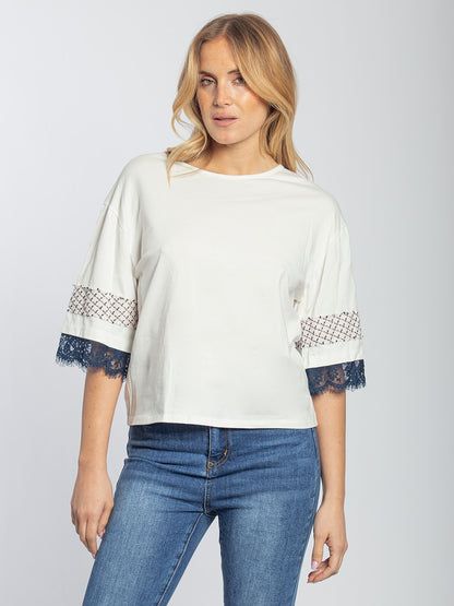 T-shirt in cotone manica tre quarti