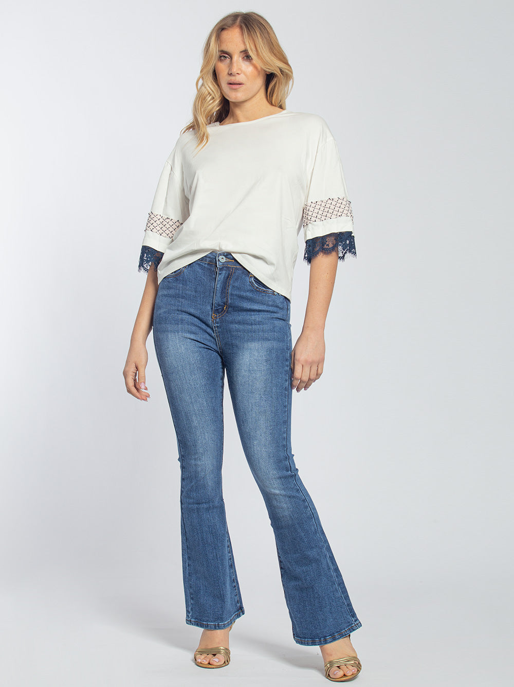 T-shirt in cotone manica tre quarti