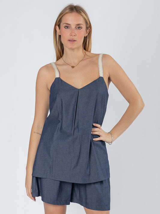 Top in cotone chambray