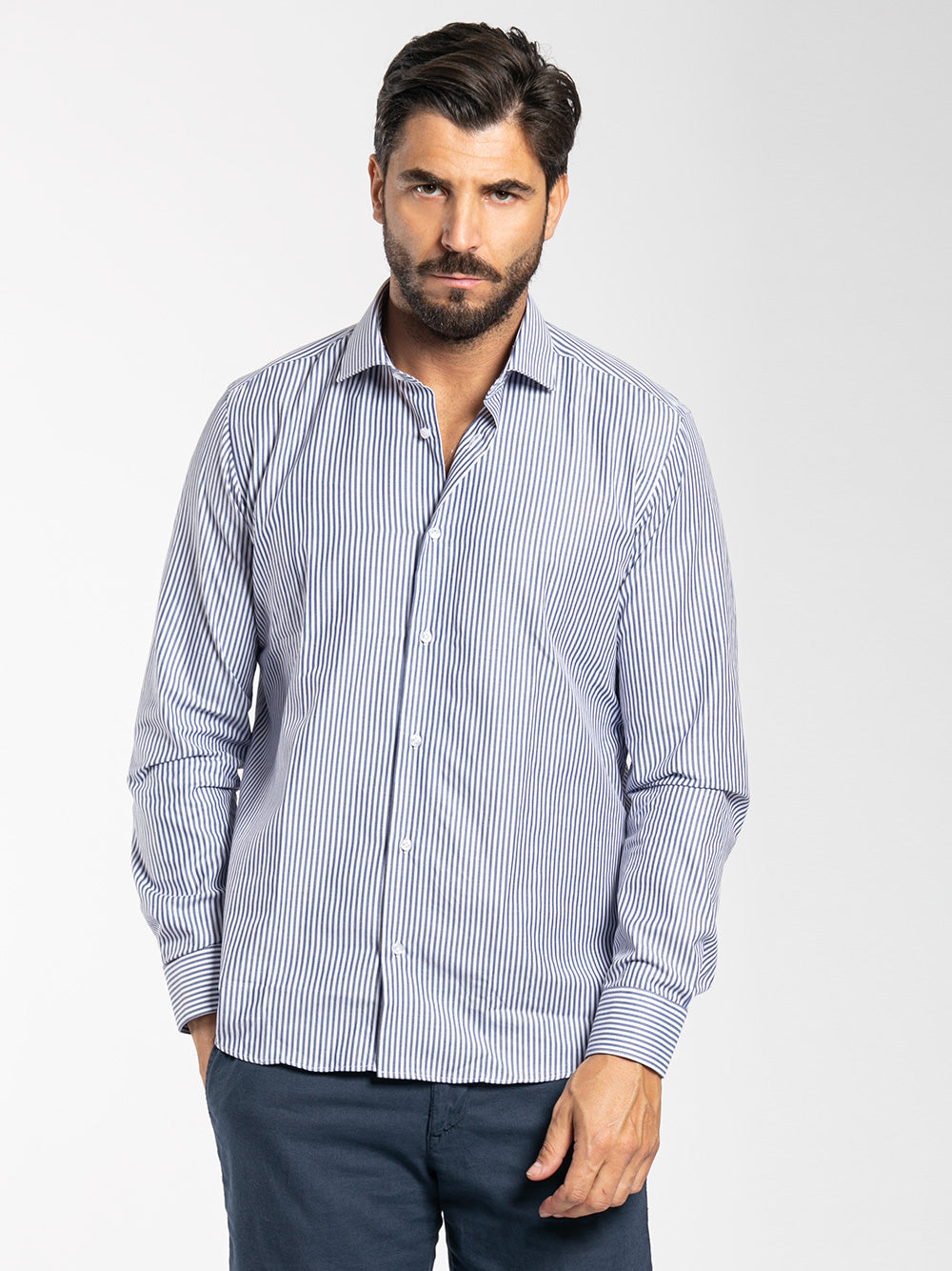 Camicia a righe popeline stretch