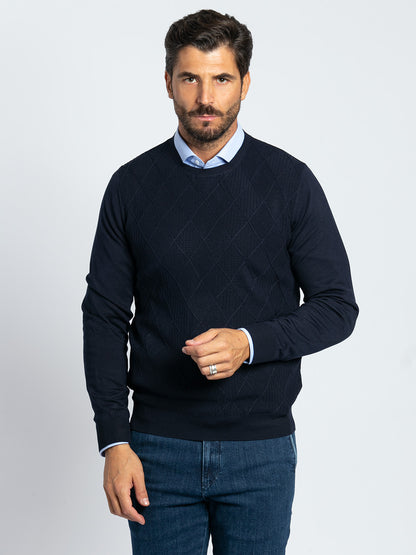 Maglia girocollo in viscosa rombi in tinta
